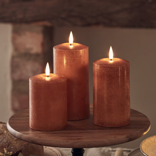 TruGlow® Mottled Orange LED Autumn Candle Trio
