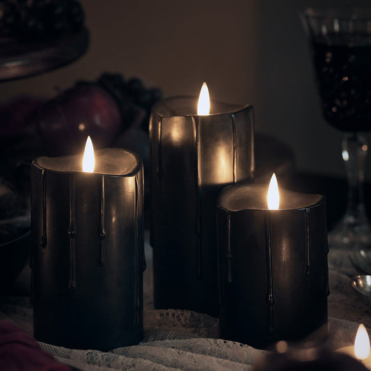 TruGlow® Black Dripping Wax LED Pillar Candle Trio