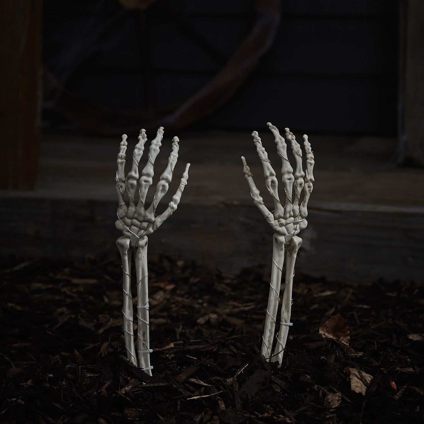 2 Skeleton Hand Halloween Garden Stake Lights