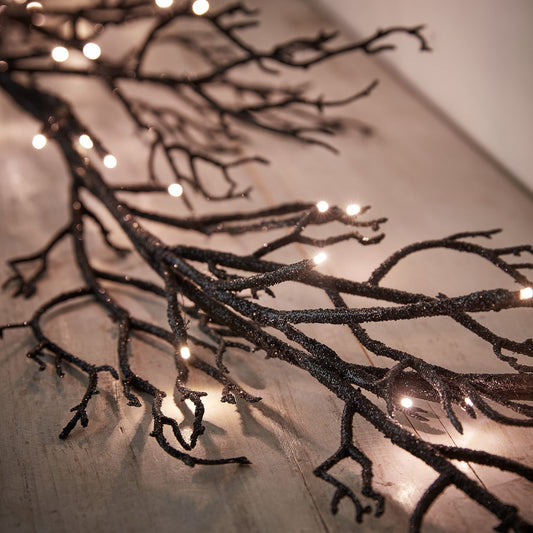 1.5m Pre Lit Black Twig Halloween Garland