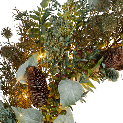 60cm Pre Lit Autumn-Winter Ribbon Wreath