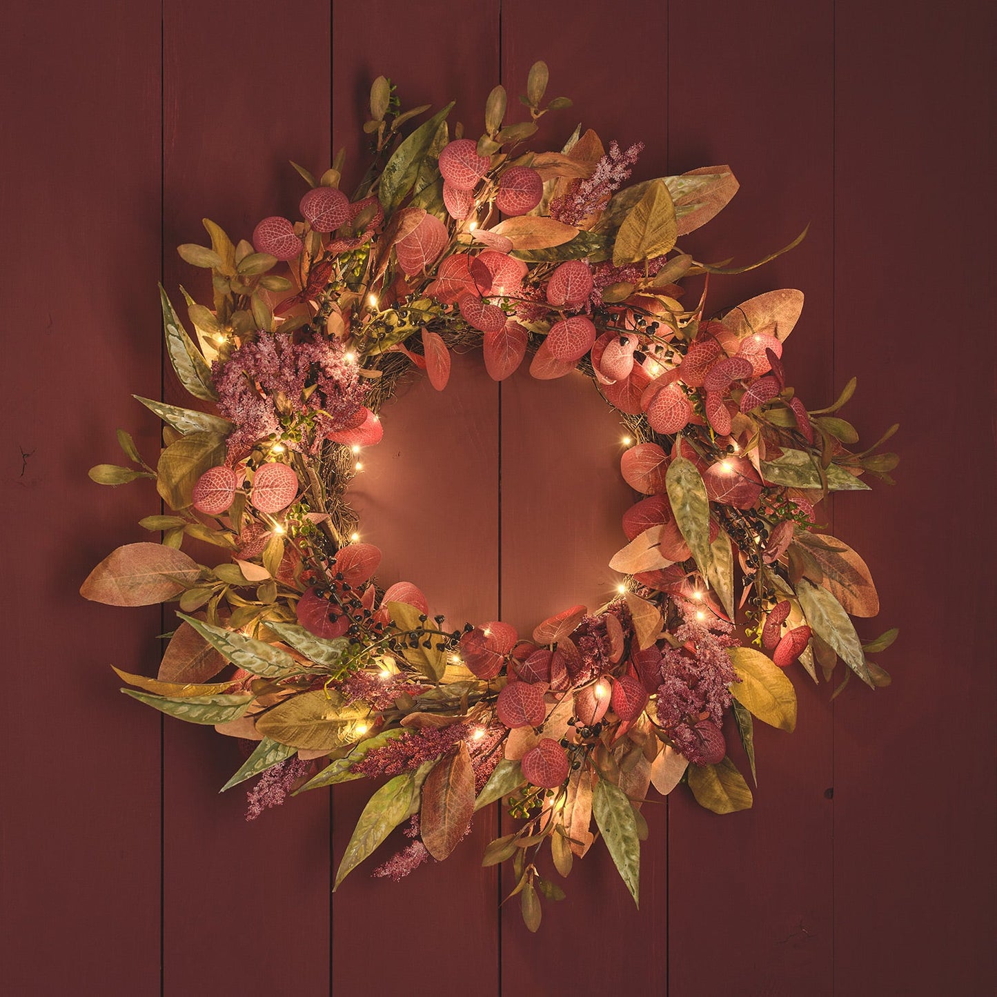 50cm Pre Lit Autumn Winter Full Wreath