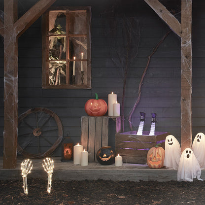 2 Skeleton Hand Halloween Garden Stake Lights